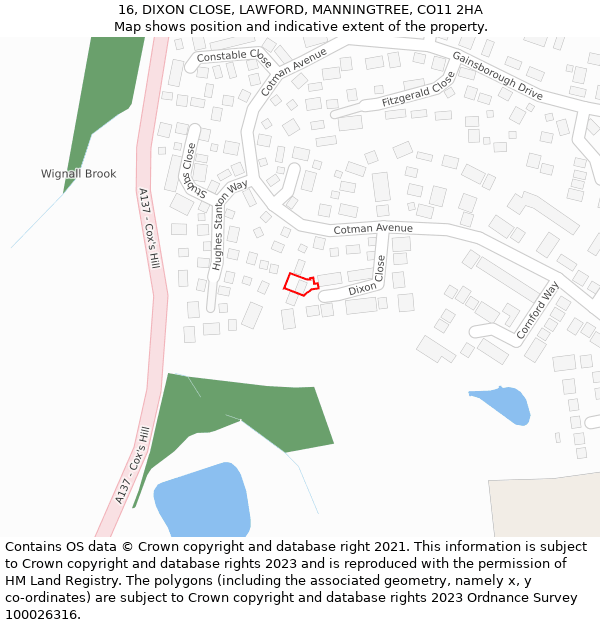 16, DIXON CLOSE, LAWFORD, MANNINGTREE, CO11 2HA: Location map and indicative extent of plot