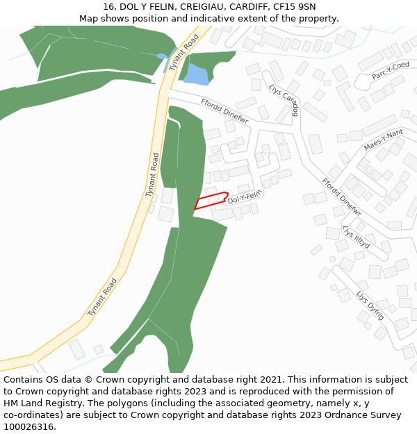 16, DOL Y FELIN, CREIGIAU, CARDIFF, CF15 9SN: Location map and indicative extent of plot