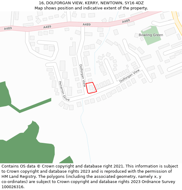 16, DOLFORGAN VIEW, KERRY, NEWTOWN, SY16 4DZ: Location map and indicative extent of plot