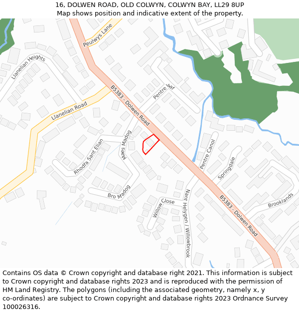 16, DOLWEN ROAD, OLD COLWYN, COLWYN BAY, LL29 8UP: Location map and indicative extent of plot