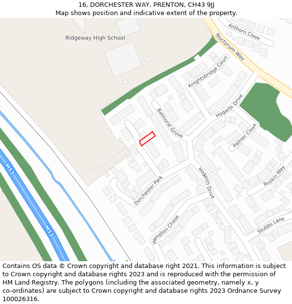 16, DORCHESTER WAY, PRENTON, CH43 9JJ: Location map and indicative extent of plot