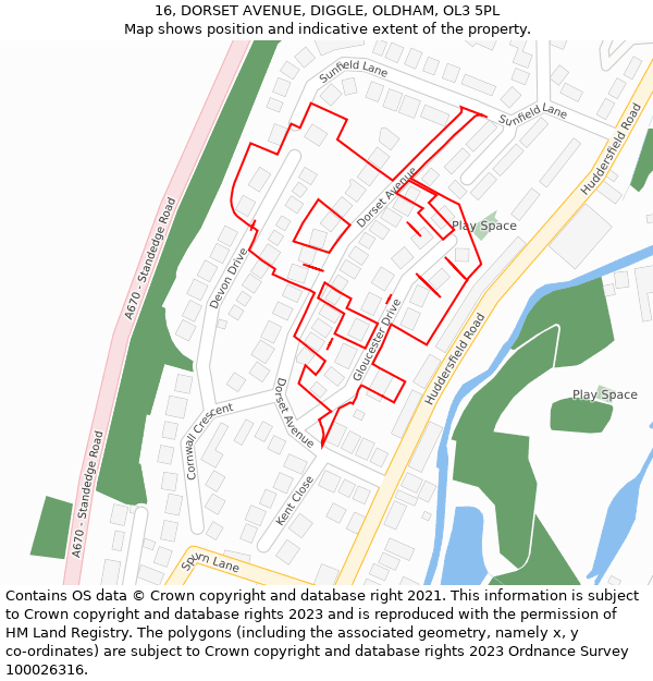 16, DORSET AVENUE, DIGGLE, OLDHAM, OL3 5PL: Location map and indicative extent of plot