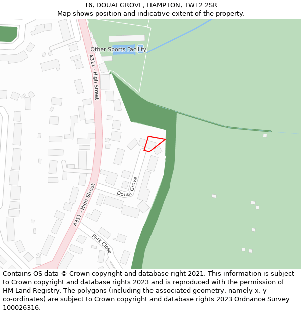 16, DOUAI GROVE, HAMPTON, TW12 2SR: Location map and indicative extent of plot