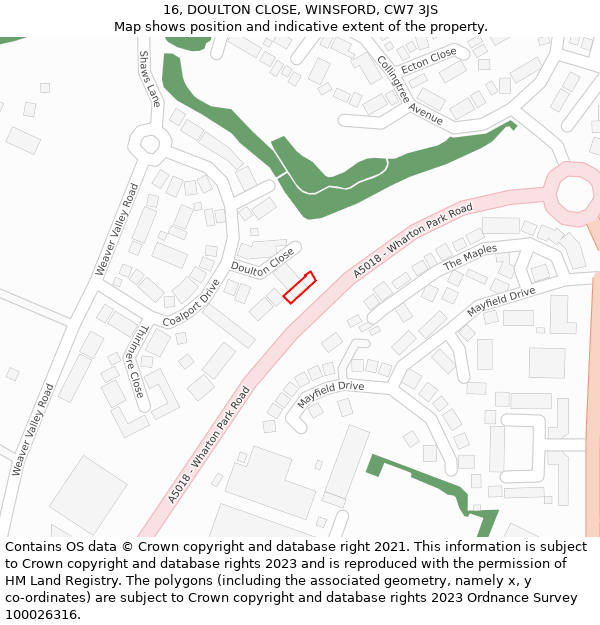 16, DOULTON CLOSE, WINSFORD, CW7 3JS: Location map and indicative extent of plot