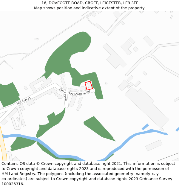 16, DOVECOTE ROAD, CROFT, LEICESTER, LE9 3EF: Location map and indicative extent of plot