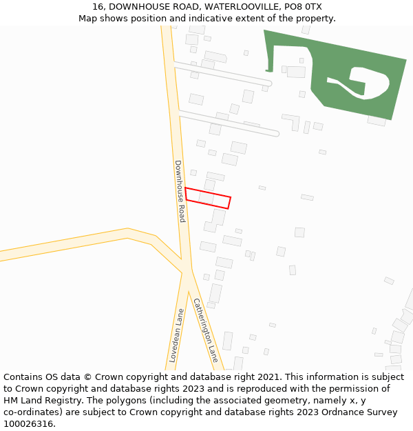 16, DOWNHOUSE ROAD, WATERLOOVILLE, PO8 0TX: Location map and indicative extent of plot