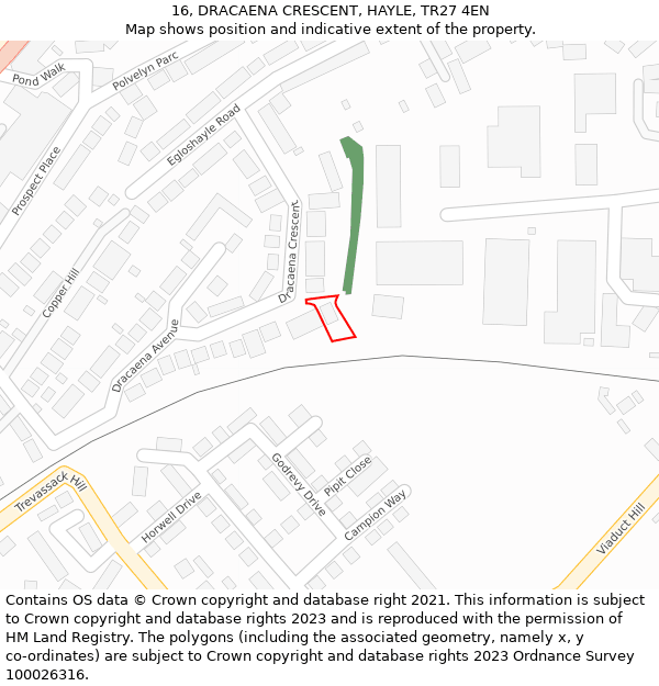 16, DRACAENA CRESCENT, HAYLE, TR27 4EN: Location map and indicative extent of plot