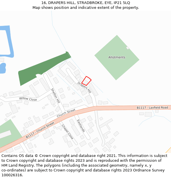 16, DRAPERS HILL, STRADBROKE, EYE, IP21 5LQ: Location map and indicative extent of plot