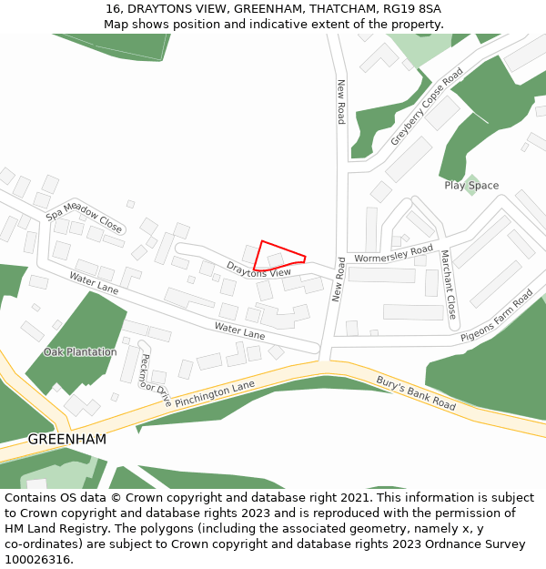 16, DRAYTONS VIEW, GREENHAM, THATCHAM, RG19 8SA: Location map and indicative extent of plot