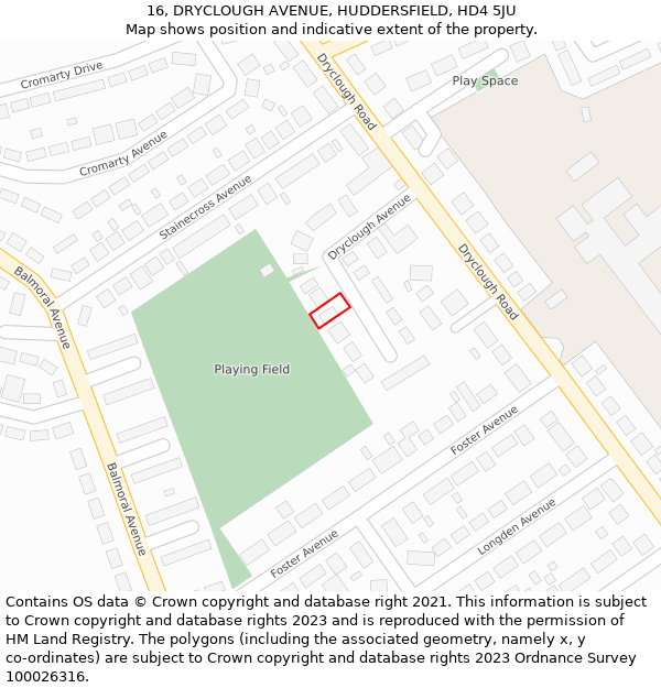 16, DRYCLOUGH AVENUE, HUDDERSFIELD, HD4 5JU: Location map and indicative extent of plot