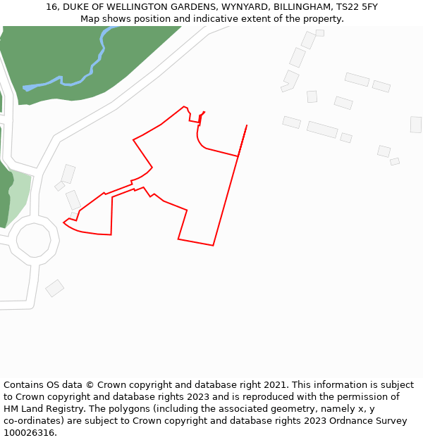 16, DUKE OF WELLINGTON GARDENS, WYNYARD, BILLINGHAM, TS22 5FY: Location map and indicative extent of plot