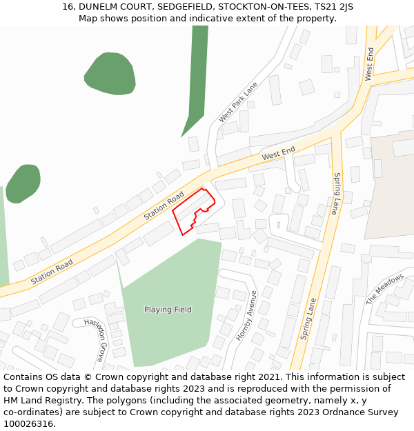 16, DUNELM COURT, SEDGEFIELD, STOCKTON-ON-TEES, TS21 2JS: Location map and indicative extent of plot