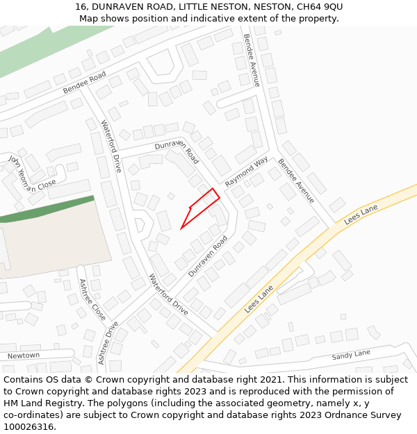 16, DUNRAVEN ROAD, LITTLE NESTON, NESTON, CH64 9QU: Location map and indicative extent of plot