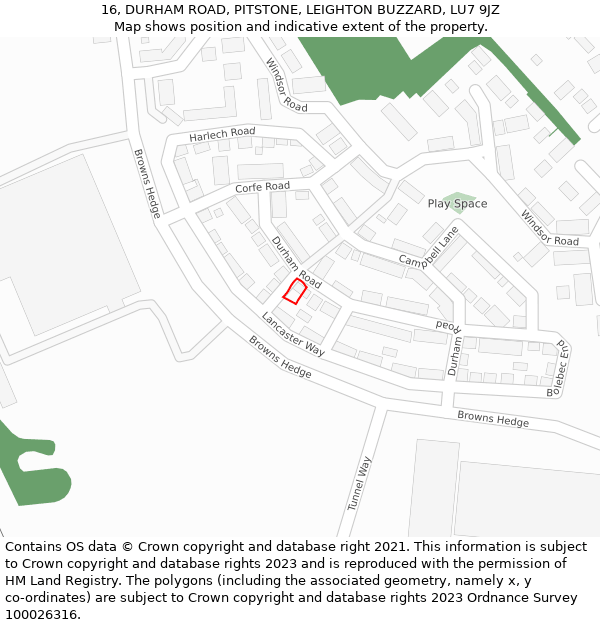 16, DURHAM ROAD, PITSTONE, LEIGHTON BUZZARD, LU7 9JZ: Location map and indicative extent of plot