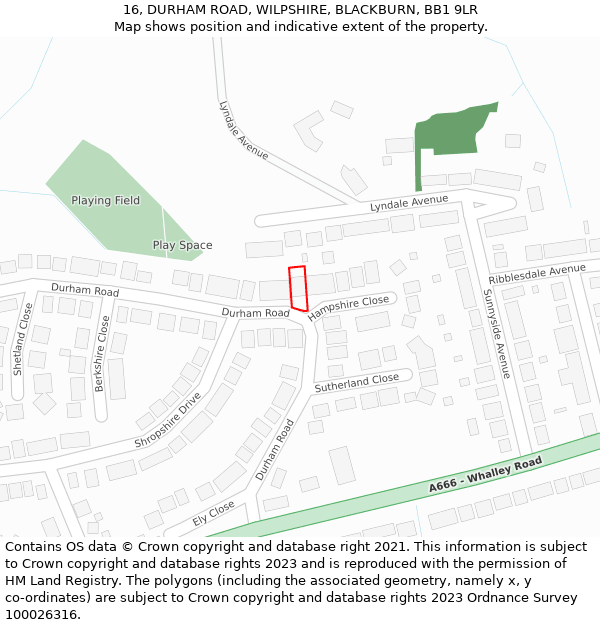 16, DURHAM ROAD, WILPSHIRE, BLACKBURN, BB1 9LR: Location map and indicative extent of plot