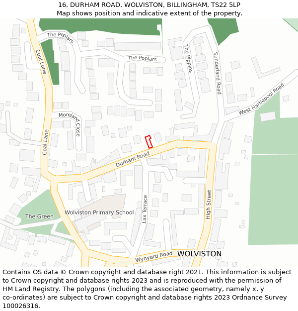 16, DURHAM ROAD, WOLVISTON, BILLINGHAM, TS22 5LP: Location map and indicative extent of plot