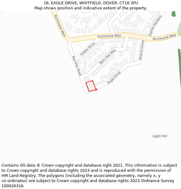 16, EAGLE DRIVE, WHITFIELD, DOVER, CT16 3FU: Location map and indicative extent of plot