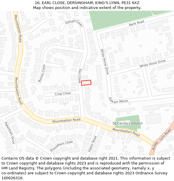 16, EARL CLOSE, DERSINGHAM, KING'S LYNN, PE31 6XZ: Location map and indicative extent of plot