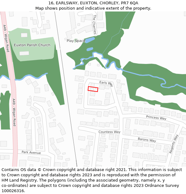 16, EARLSWAY, EUXTON, CHORLEY, PR7 6QA: Location map and indicative extent of plot