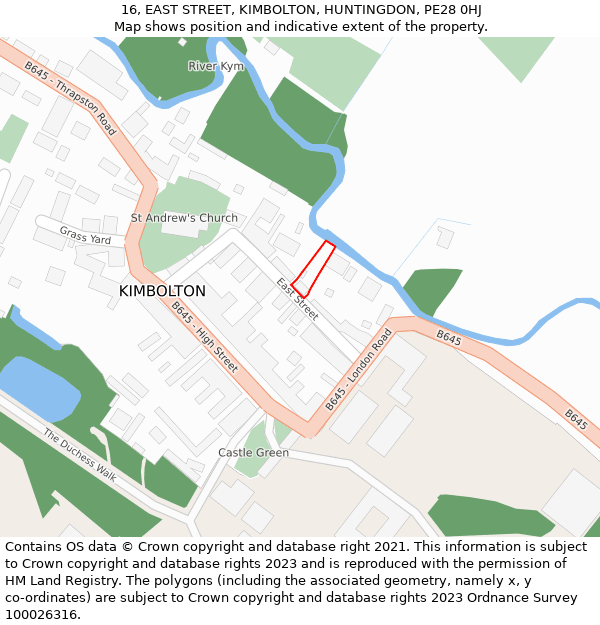 16, EAST STREET, KIMBOLTON, HUNTINGDON, PE28 0HJ: Location map and indicative extent of plot