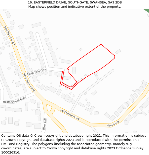 16, EASTERFIELD DRIVE, SOUTHGATE, SWANSEA, SA3 2DB: Location map and indicative extent of plot