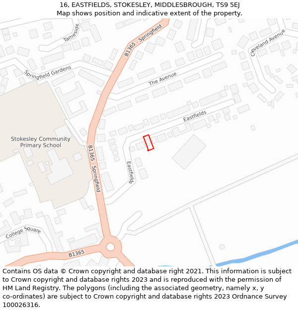 16, EASTFIELDS, STOKESLEY, MIDDLESBROUGH, TS9 5EJ: Location map and indicative extent of plot