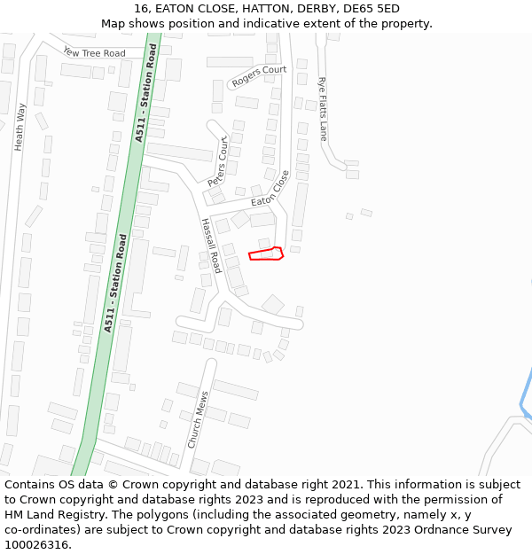 16, EATON CLOSE, HATTON, DERBY, DE65 5ED: Location map and indicative extent of plot