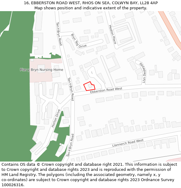 16, EBBERSTON ROAD WEST, RHOS ON SEA, COLWYN BAY, LL28 4AP: Location map and indicative extent of plot