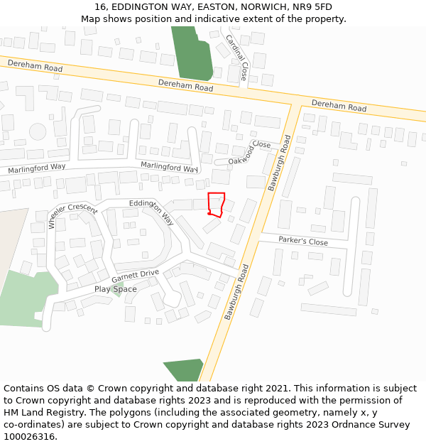 16, EDDINGTON WAY, EASTON, NORWICH, NR9 5FD: Location map and indicative extent of plot