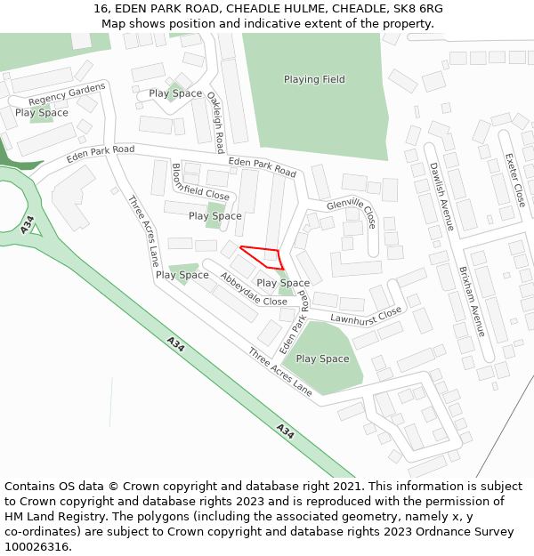 16, EDEN PARK ROAD, CHEADLE HULME, CHEADLE, SK8 6RG: Location map and indicative extent of plot