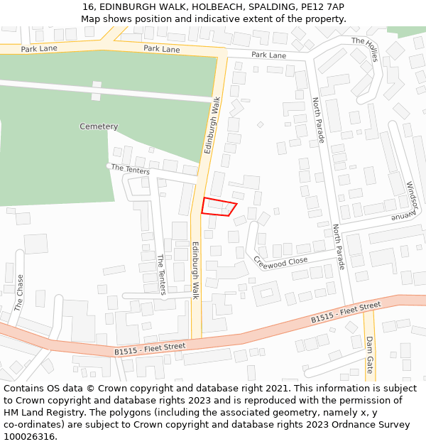 16, EDINBURGH WALK, HOLBEACH, SPALDING, PE12 7AP: Location map and indicative extent of plot