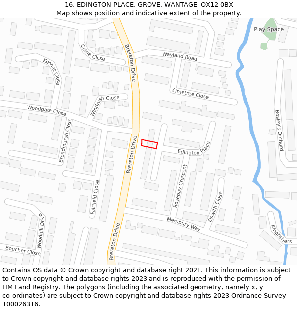 16, EDINGTON PLACE, GROVE, WANTAGE, OX12 0BX: Location map and indicative extent of plot