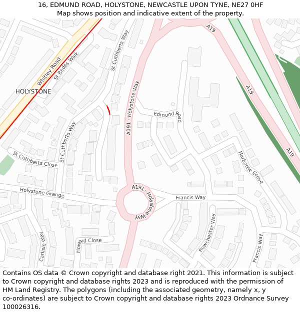 16, EDMUND ROAD, HOLYSTONE, NEWCASTLE UPON TYNE, NE27 0HF: Location map and indicative extent of plot