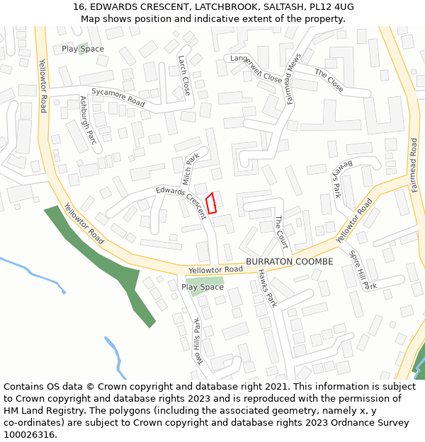 16, EDWARDS CRESCENT, LATCHBROOK, SALTASH, PL12 4UG: Location map and indicative extent of plot