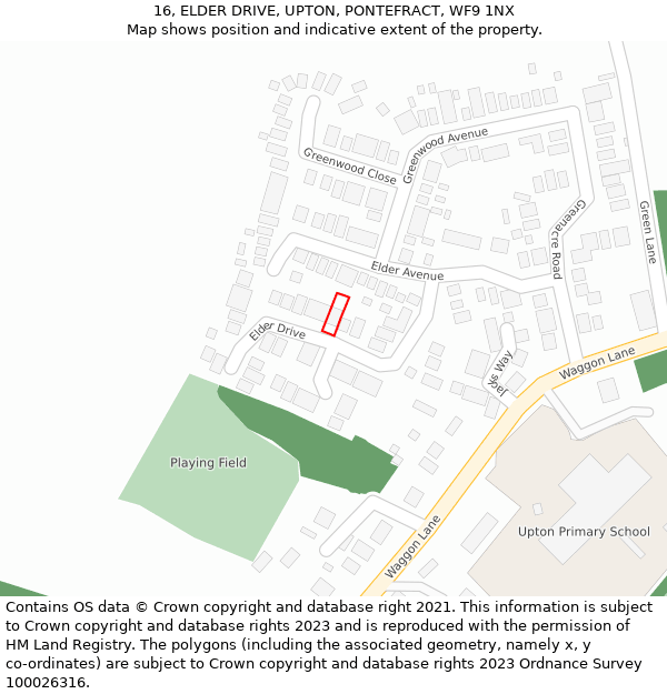 16, ELDER DRIVE, UPTON, PONTEFRACT, WF9 1NX: Location map and indicative extent of plot