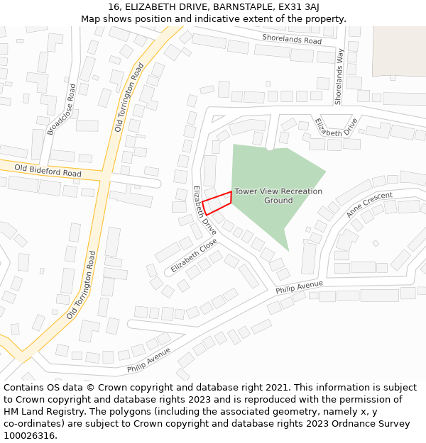 16, ELIZABETH DRIVE, BARNSTAPLE, EX31 3AJ: Location map and indicative extent of plot