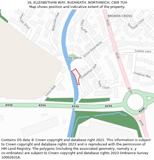 16, ELIZABETHAN WAY, RUDHEATH, NORTHWICH, CW9 7UH: Location map and indicative extent of plot