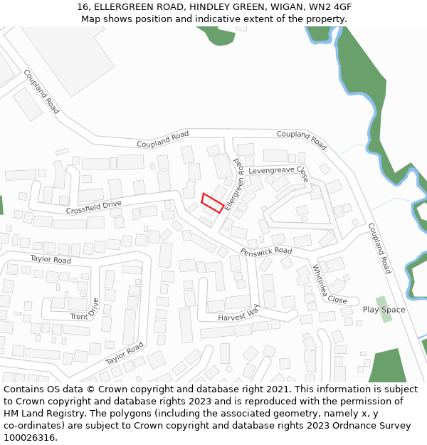 16, ELLERGREEN ROAD, HINDLEY GREEN, WIGAN, WN2 4GF: Location map and indicative extent of plot