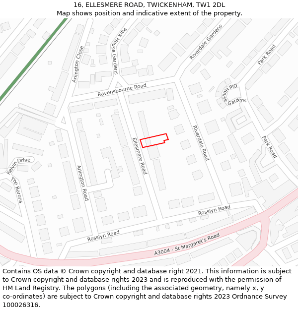 16, ELLESMERE ROAD, TWICKENHAM, TW1 2DL: Location map and indicative extent of plot