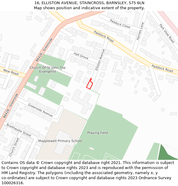 16, ELLISTON AVENUE, STAINCROSS, BARNSLEY, S75 6LN: Location map and indicative extent of plot