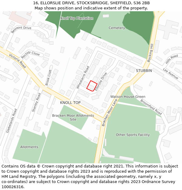 16, ELLORSLIE DRIVE, STOCKSBRIDGE, SHEFFIELD, S36 2BB: Location map and indicative extent of plot