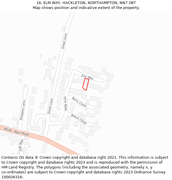 16, ELM WAY, HACKLETON, NORTHAMPTON, NN7 2BT: Location map and indicative extent of plot