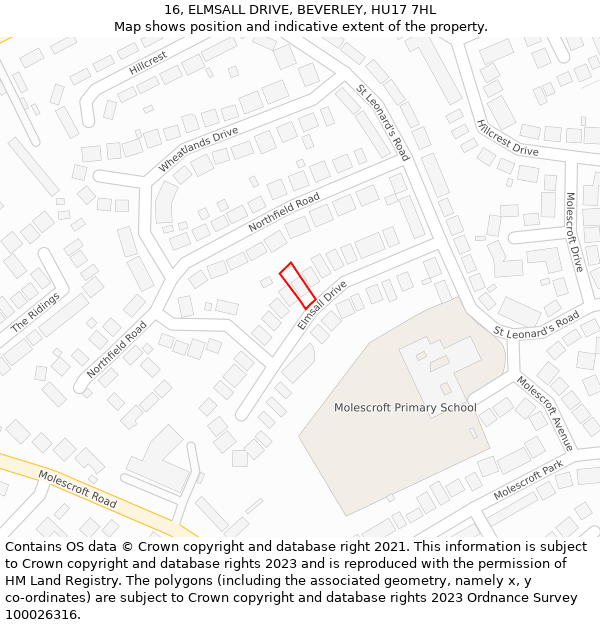 16, ELMSALL DRIVE, BEVERLEY, HU17 7HL: Location map and indicative extent of plot