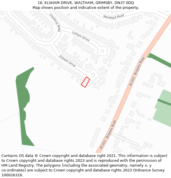 16, ELSHAM DRIVE, WALTHAM, GRIMSBY, DN37 0DQ: Location map and indicative extent of plot