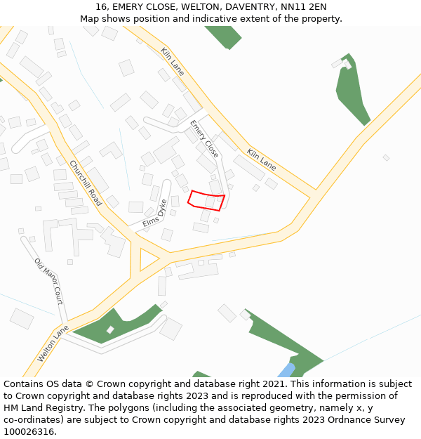 16, EMERY CLOSE, WELTON, DAVENTRY, NN11 2EN: Location map and indicative extent of plot