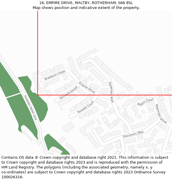 16, EMPIRE DRIVE, MALTBY, ROTHERHAM, S66 8SL: Location map and indicative extent of plot