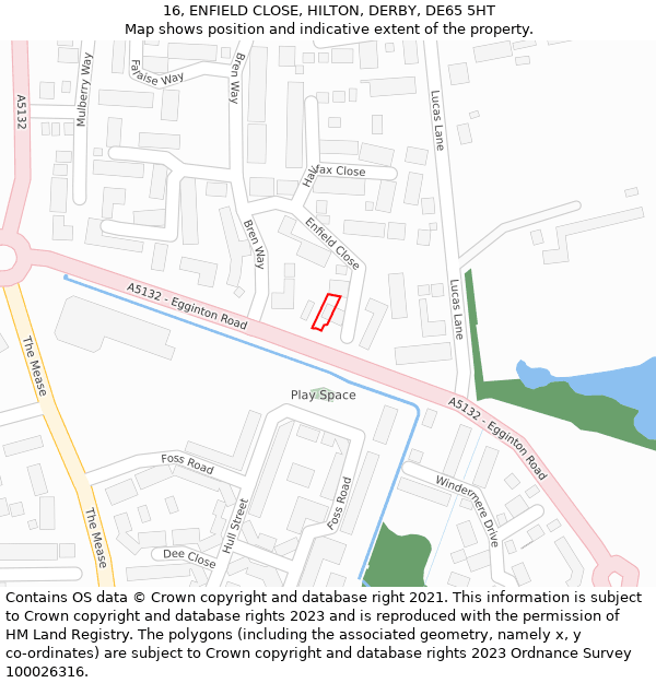 16, ENFIELD CLOSE, HILTON, DERBY, DE65 5HT: Location map and indicative extent of plot