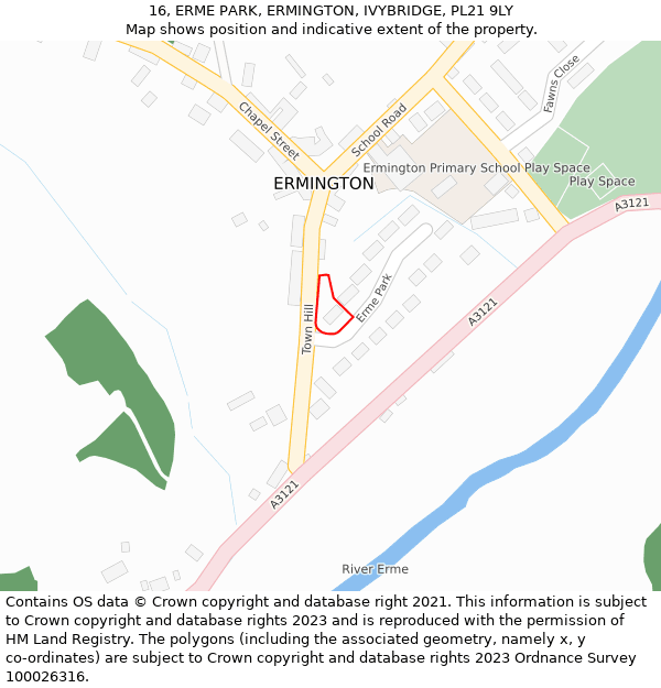 16, ERME PARK, ERMINGTON, IVYBRIDGE, PL21 9LY: Location map and indicative extent of plot