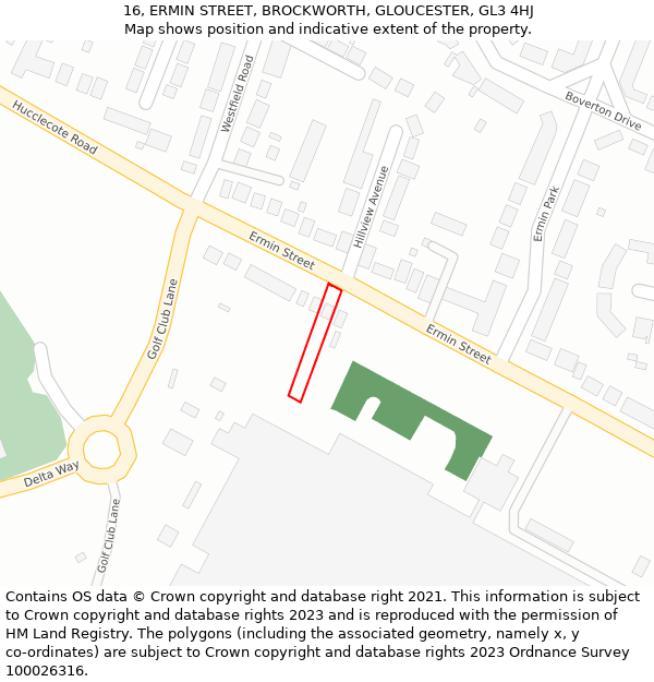 16, ERMIN STREET, BROCKWORTH, GLOUCESTER, GL3 4HJ: Location map and indicative extent of plot