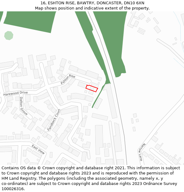 16, ESHTON RISE, BAWTRY, DONCASTER, DN10 6XN: Location map and indicative extent of plot